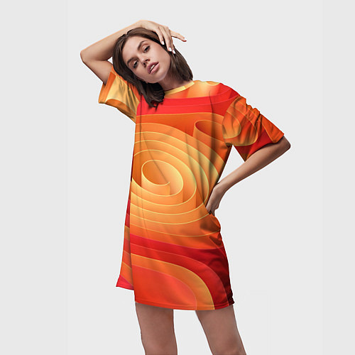 Женская длинная футболка Оранжевые объемные круги / 3D-принт – фото 3