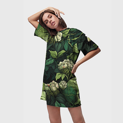 Женская длинная футболка Черепа в поле цветов / 3D-принт – фото 3