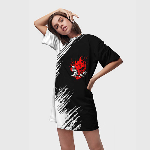 Женская длинная футболка Логотип самурая из киберпанка 2077 / 3D-принт – фото 3