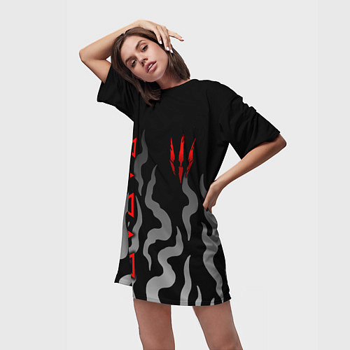 Женская длинная футболка Ведьмак- языки пламени / 3D-принт – фото 3