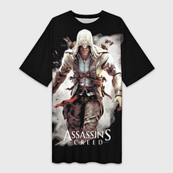 Футболка женская длинная Assassins creed белая пыль, цвет: 3D-принт