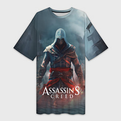 Футболка женская длинная Assassins creed ночной город, цвет: 3D-принт