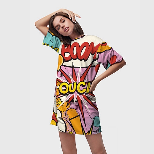 Женская длинная футболка Oops-boom: комикс бум / 3D-принт – фото 3