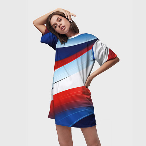 Женская длинная футболка Волнистая абстракция в стиле минимализм / 3D-принт – фото 3