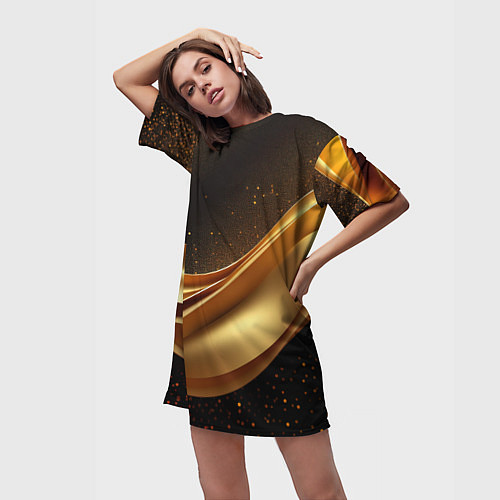 Женская длинная футболка Золотая стильная абстракция на черном фоне / 3D-принт – фото 3