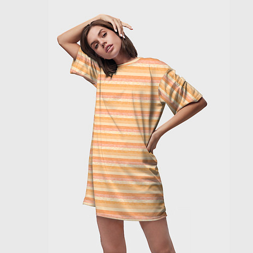 Женская длинная футболка Светлый жёлто-оранжевый в полоску / 3D-принт – фото 3