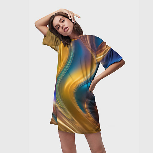 Женская длинная футболка Жидкий разноцветный металл / 3D-принт – фото 3