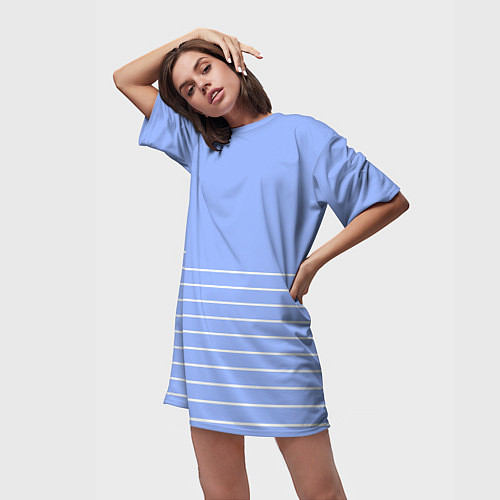 Женская длинная футболка Светлый сиреневый с белыми полосами / 3D-принт – фото 3