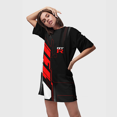 Женская длинная футболка Nissan GTR - Cyber / 3D-принт – фото 3