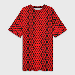 Женская длинная футболка Ярко-красный с чёрными линиями