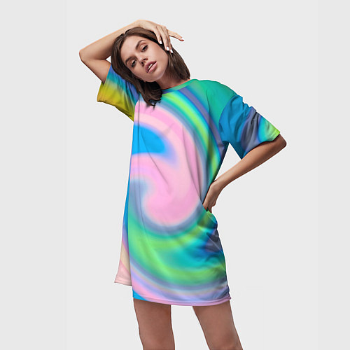 Женская длинная футболка Абстрактный разноцветный круговорот / 3D-принт – фото 3