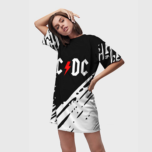 Женская длинная футболка Ac dc rock / 3D-принт – фото 3