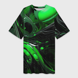 Футболка женская длинная Green dark abstract geometry style, цвет: 3D-принт