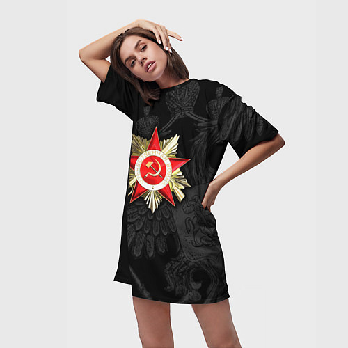 Женская длинная футболка Велика отечественная - Орден / 3D-принт – фото 3