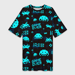 Футболка женская длинная Game over 1 player 2 player, цвет: 3D-принт