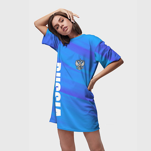 Женская длинная футболка Россия - синие волны / 3D-принт – фото 3