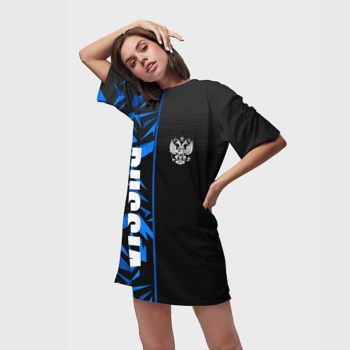 Женская длинная футболка Россия - синяя абстракция / 3D-принт – фото 3