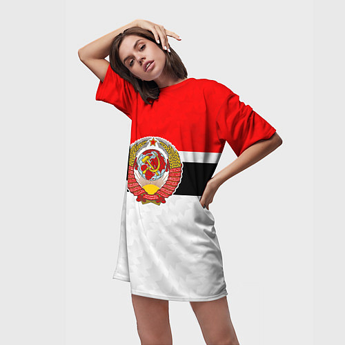 Женская длинная футболка Герб СССР - ретро цвета / 3D-принт – фото 3
