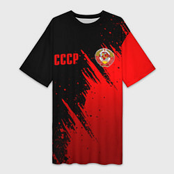 Футболка женская длинная СССР - черно-красный, цвет: 3D-принт