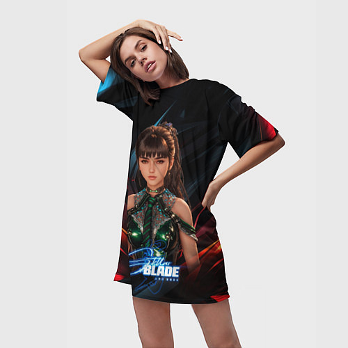 Женская длинная футболка Stellar Blade epic style / 3D-принт – фото 3