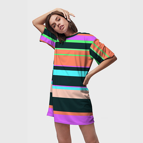 Женская длинная футболка Цветные разные полосы / 3D-принт – фото 3