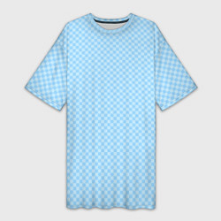Женская длинная футболка Светлый голубой паттерн мелкая шахматка