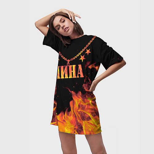 Женская длинная футболка Нина - имя в огне / 3D-принт – фото 3