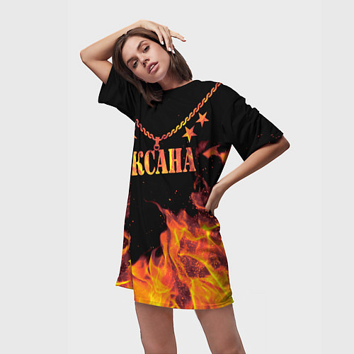 Женская длинная футболка Оксана - имя в огне / 3D-принт – фото 3