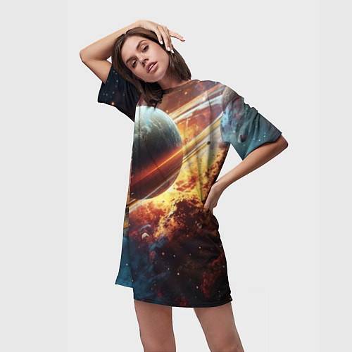 Женская длинная футболка Большая планета / 3D-принт – фото 3