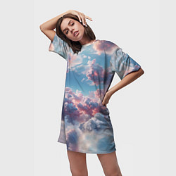 Футболка женская длинная Сказочные облака патерн, цвет: 3D-принт — фото 2