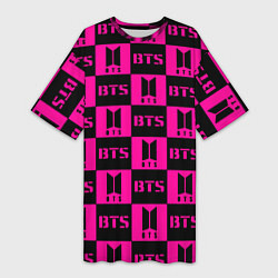 Футболка женская длинная BTS pattern pink logo, цвет: 3D-принт