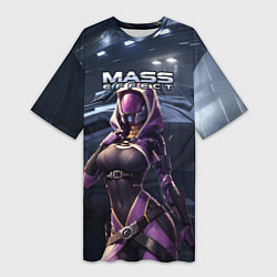 Футболка женская длинная Mass Effect ТалиЗора и космический корабль, цвет: 3D-принт