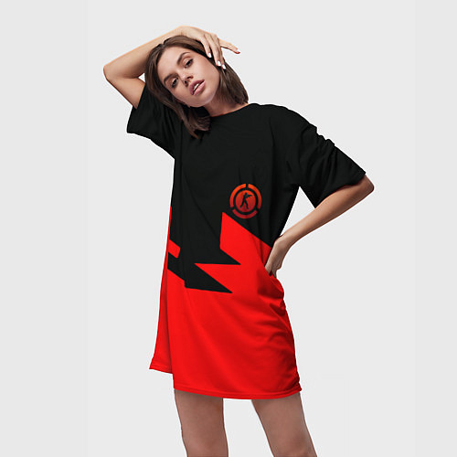 Женская длинная футболка CSGO стильная геометрия красный / 3D-принт – фото 3
