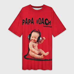 Женская длинная футболка Papa Roach - baby with headphones