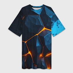 Футболка женская длинная Разлом плит с оранжевым свечением, цвет: 3D-принт