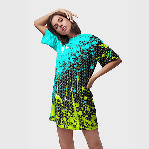 Женская длинная футболка Брызги красок с геометрией / 3D-принт – фото 3