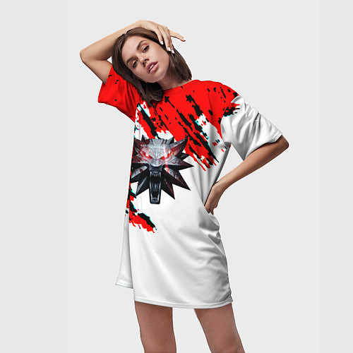 Женская длинная футболка Ведьмак лого стиль краски / 3D-принт – фото 3