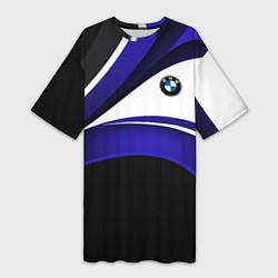 Футболка женская длинная BMW Logotype - blue waves, цвет: 3D-принт