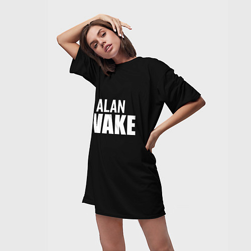 Женская длинная футболка Alan Wake white logo / 3D-принт – фото 3