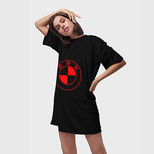 Женская длинная футболка BMW red logo / 3D-принт – фото 3