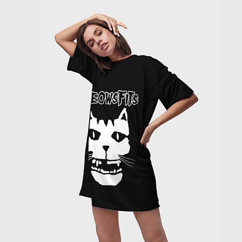Женская длинная футболка Misfits - Meowsfits / 3D-принт – фото 3