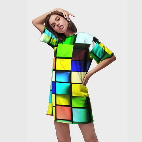 Женская длинная футболка Оптические кубы / 3D-принт – фото 3