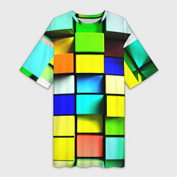 Футболка женская длинная Оптические кубы, цвет: 3D-принт
