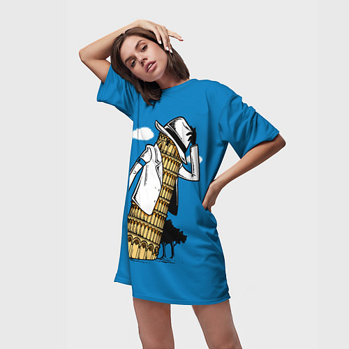 Женская длинная футболка Пизанская башня - Майкл Джексон / 3D-принт – фото 3