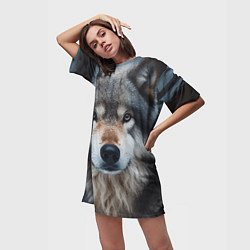 Футболка женская длинная Волк в лесу - первый снег, цвет: 3D-принт — фото 2