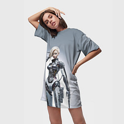 Футболка женская длинная Barbie - cyber warrior, цвет: 3D-принт — фото 2