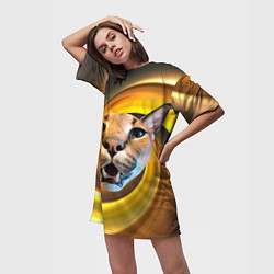 Футболка женская длинная Голова кота Шлепы, цвет: 3D-принт — фото 2