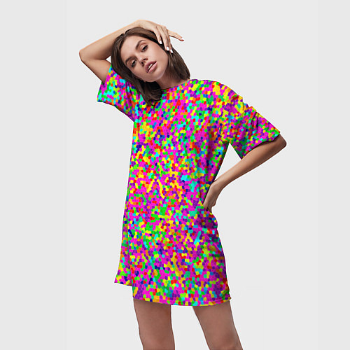 Женская длинная футболка Паттерн разноцветная мелкая мозаика / 3D-принт – фото 3