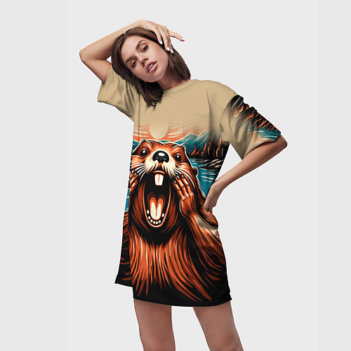 Женская длинная футболка Крик бобра / 3D-принт – фото 3