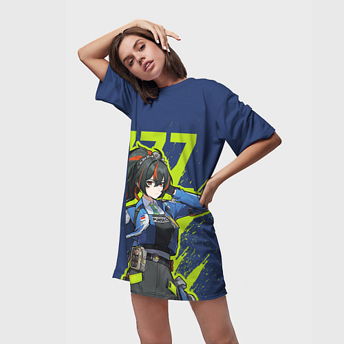 Женская длинная футболка Zhu Yuan - Zenless Zone Zero / 3D-принт – фото 3